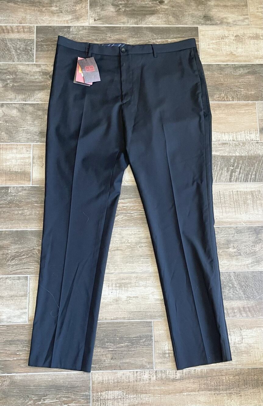 $795 NWT Etro Milano 100% Wool Black Tuxedo Flat Front Pants Size 56 / 40